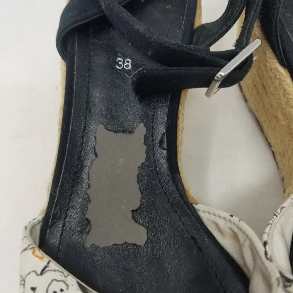 H&M Black & White Espadrilles Wedge Sandals Size 38 EU/‎ 7.5 US